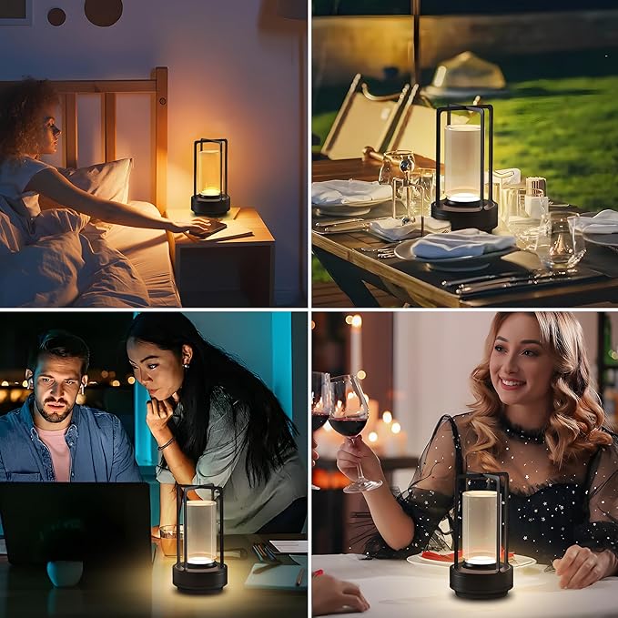 Cordless Portable Table Lamp-Rechargeable LED Lighting. Featuring 3 Adjustable Color Temperatures & Stepless Dimming Function, Battery-Operated Desk Lamp Adapts to Indoor/Outdoor Settings (Black)