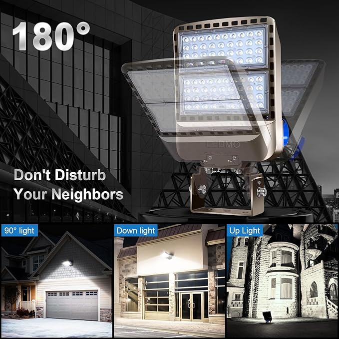 ledmo LED Parking Lot Lights Adjustable Trunnion Mount 200W Dusk to Dawn Outdoor Lighting with Photocell Flood Area Lights 5000K Commercial Wall Mount IP65 Led Shoebox Lighting