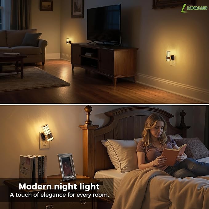 L LOHAS LED Night Light, Automatic Night Lights Plug into Wall, 2 Pack 0-100LM Adjustable Brightness Night Light, Dimmable Night Lights Plug in with Auto Light Sensor, for Bedroom Hallway Home Decor