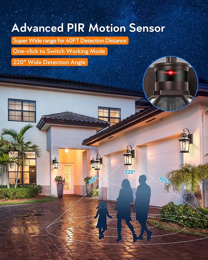 VIANIS Motion Sensor Outdoor Lights, 2 Packs Oil Rubbed Bronze Dusk to Dawn Outdoor Wall Lights Exterior, 100% Anti-Rust Aluminum Front Porch Wall Lantern, Modern Outdoor Wall Sconce for House, E26