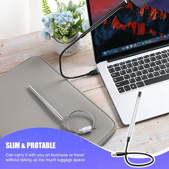 Mudder 2 Pieces USB LED Light for Laptop Keyboard Light Gooseneck Computer Lamp Flexible Stick Dimmable LED Lamp Touch Switch for Reading Book(Black, Silver)