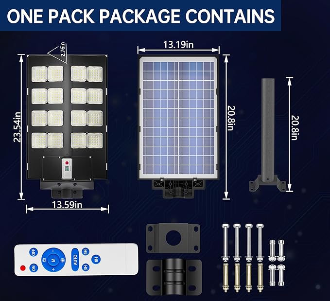 Ofuray Of-2600W Solar Street Light Outdoor, 240000LM Solar Street Light Parking Lot Lights Commercial Dusk to Dawn, 6500k IP67 Waterproof Led with Remote Control Motion for Street,Court,Tree 2Pcs