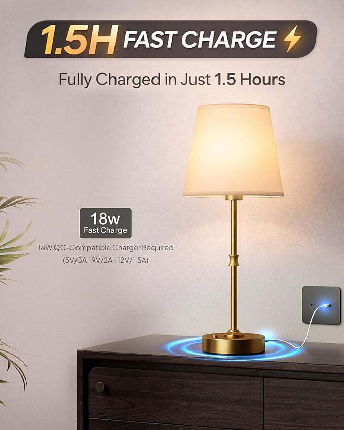 EppieBasic Cordless Table Lamp Rechargeable: Fast Charging & Long Lasting - 2700K Warm Light Vintage Gold Lamps for Women Housewife - Dinning Living Room Bedroom - 2 Pack