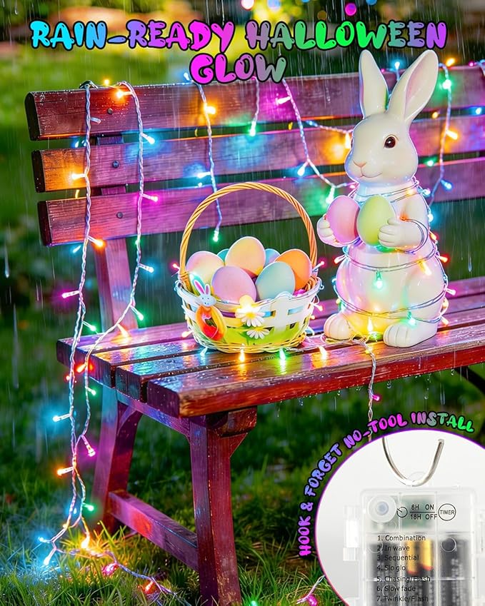 Easter String Lights Battery Operated Pastel with Timer Waterproof 8 Modes 16.4ft 50 LED Easter Decorations for Outdoor Indoor Patio Party Garden Yard Decor