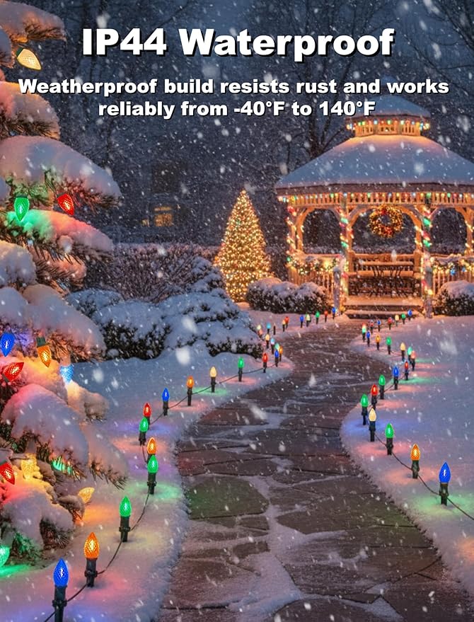 25 Pack C7 LED Christmas Light Bulbs, Dimmable Multicolor Diamond-Cut Transparent Replacement Light Bulbs, UL Listed Holiday Lights with E12 Candelabra Base for Indoor Outdoor Decorations