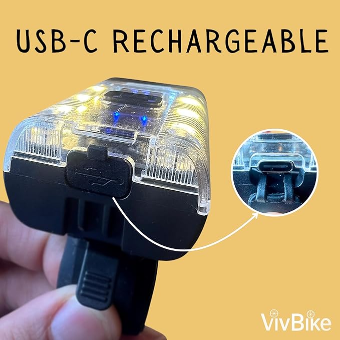 VivBike Rechargeable Bicycle Lights Bright LED Headlight and Taillight, USB Rechargeable, Waterproof, Easy Mount | A HerTime2 Brand