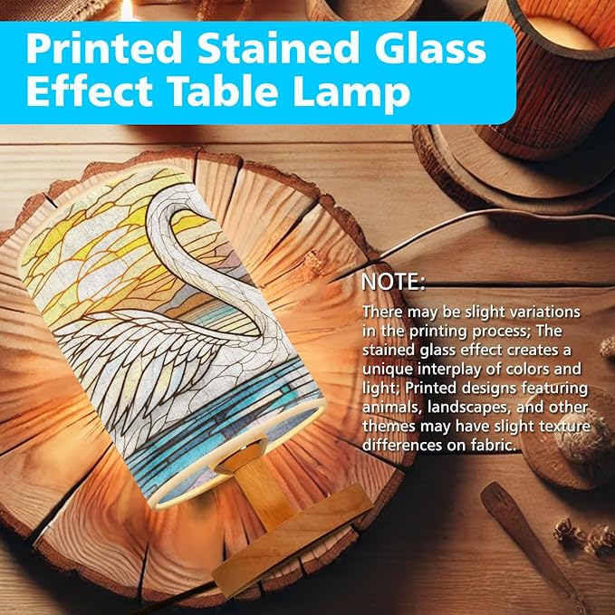 Swan Table Lamp LED 3-Color Pressed Bedside, Swan Shade Lamp with Wood Base for Bedroom Living Room Desk Office TL01