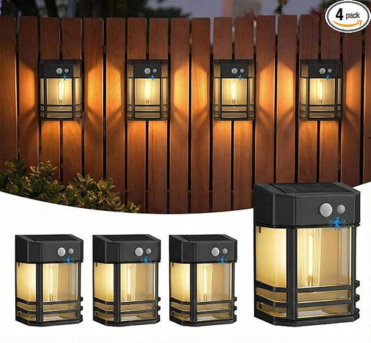 btfarm Solar Fence Lights Outdoor, 4 Pack Motion Sensor Dusk to Dawn Fence Lights Solar Powered, 3 Modes IP65 Waterproof Solar Deck Post Lights for Fence Garden Step Patio Stair Backyard