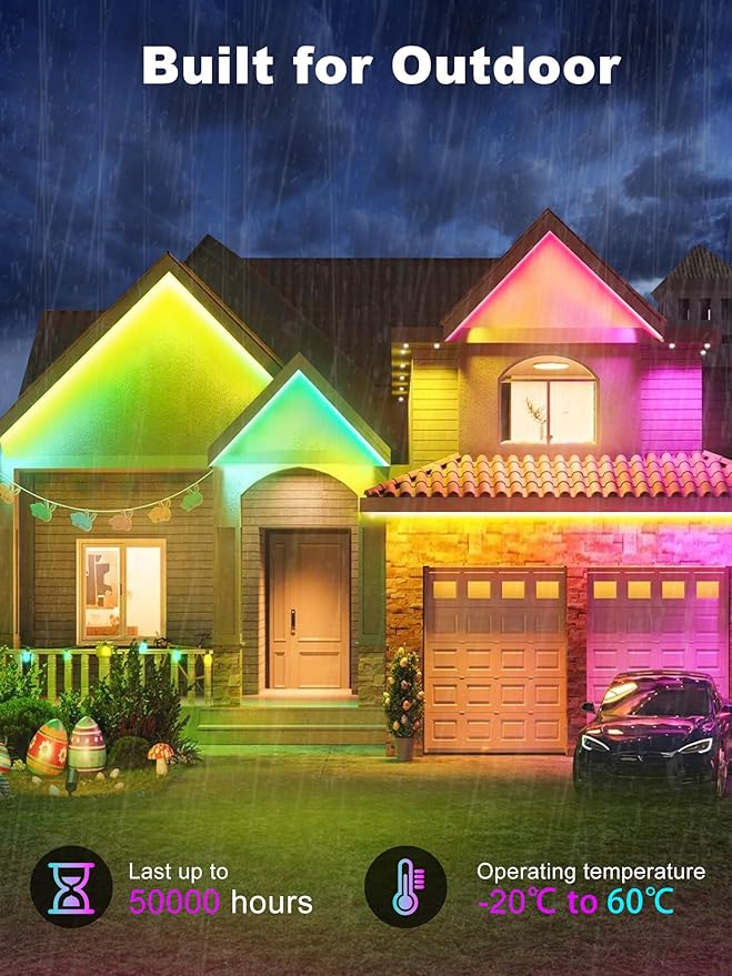Outdoor Led Strip Lights Waterproof 200ft, Ip68 Outside Led Light Strip Waterproof with Remote and App Control, Exterior Music Syne RGB Led Rope Lights for Bathroom, Party Home Decor (2*100ft)