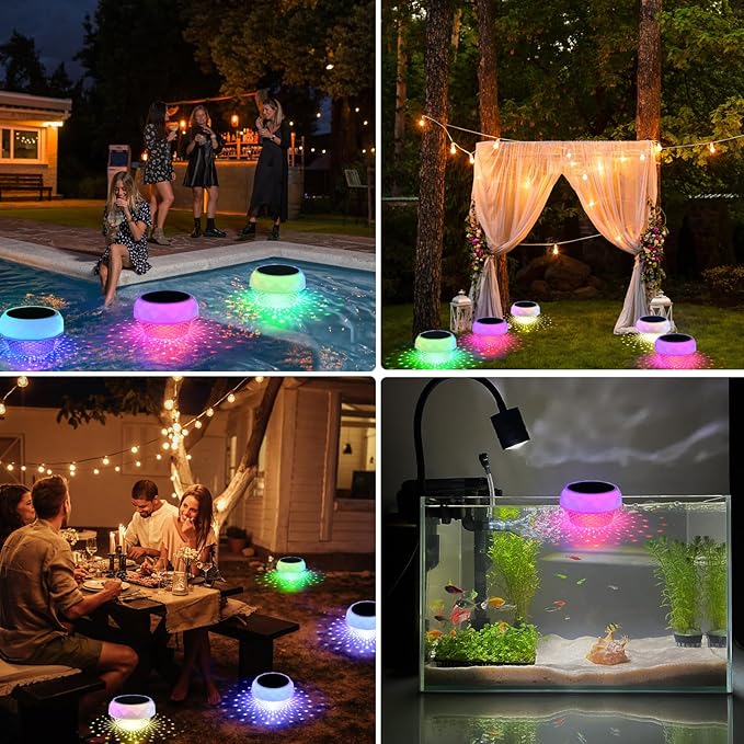 Solar Powered LED Floating Pool Light with RGB Color Changing Lights, IP68 Waterproof Pool Light with Remote Control, Remember to Press The Switch on The Solar Panel Or The Remote Won't Work