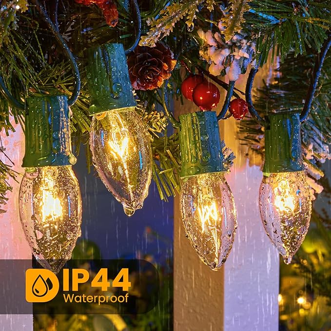 Brightown 25 Pack C9 Incandescent Light Bulbs, Christmas C9 Replacement Bulbs for Christmas String Lights, Christma Tree, Indoor Outdoor Holiday Decor, E17 Intermediate Base, 7 Watts, Clear