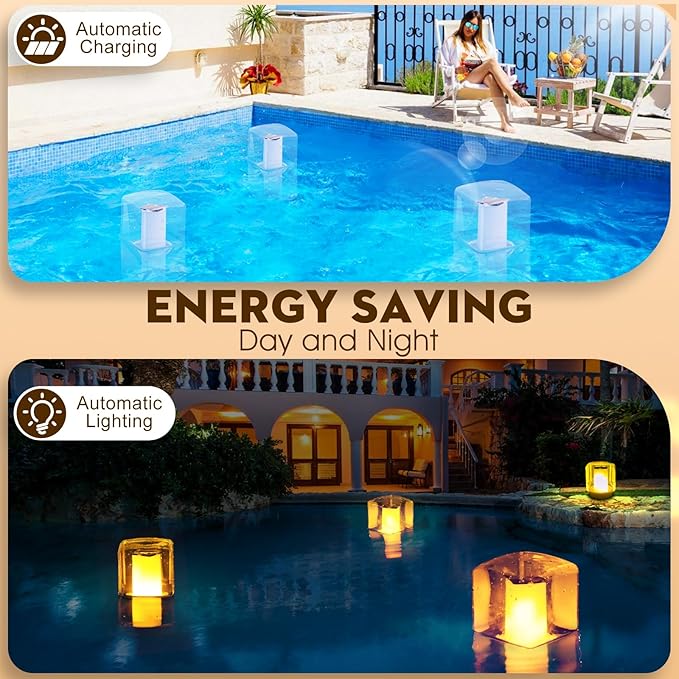 Floating Pool Lights, Solar Flame Pool Lights Waterproof, Square Pool Light, Glow in The Dark Light Up Swimming Pools Accessories,Floating Solar Light for Pools Pond Outdoor-2PCS