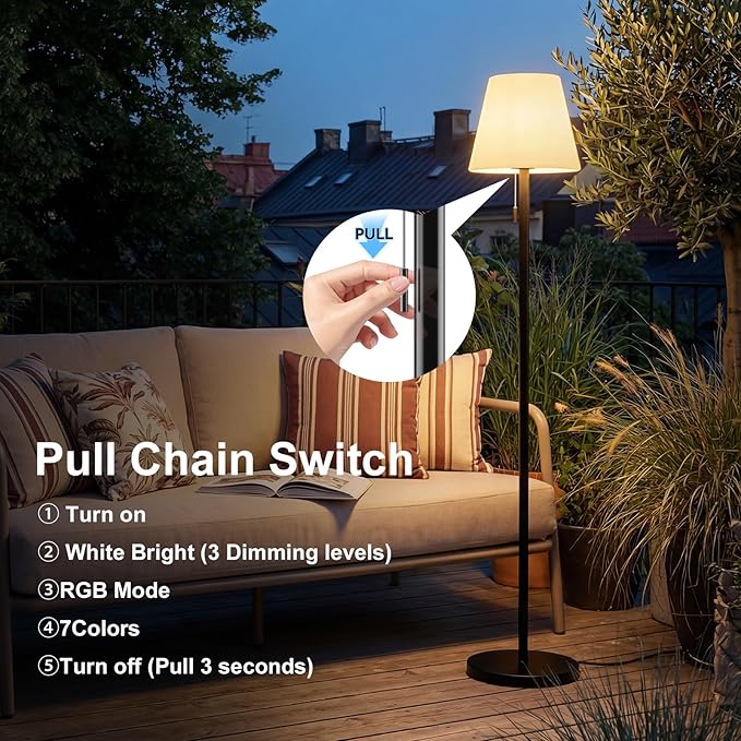 Outdoor Floor Lamp Solar/USB Charging Outdoor Lamps for Patio Waterproof Cordless Floor Lamp Rechargeable Patio Lamp with Light Sensor,Dimmable Warm White+RGB LED Ambient Light for Yard Garden.