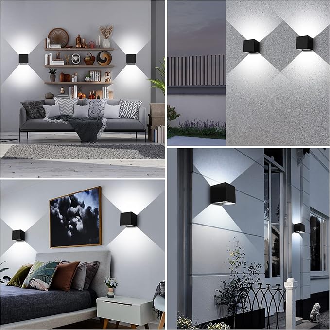 Juyace 20W 6000K LED Sconce Wall Up and Down Exterior Lighting hardwire No photocells Light Fixtures with Angle-Adjustable Square 4.7" IP65 Waterproof for Porch Patio 4 Pack