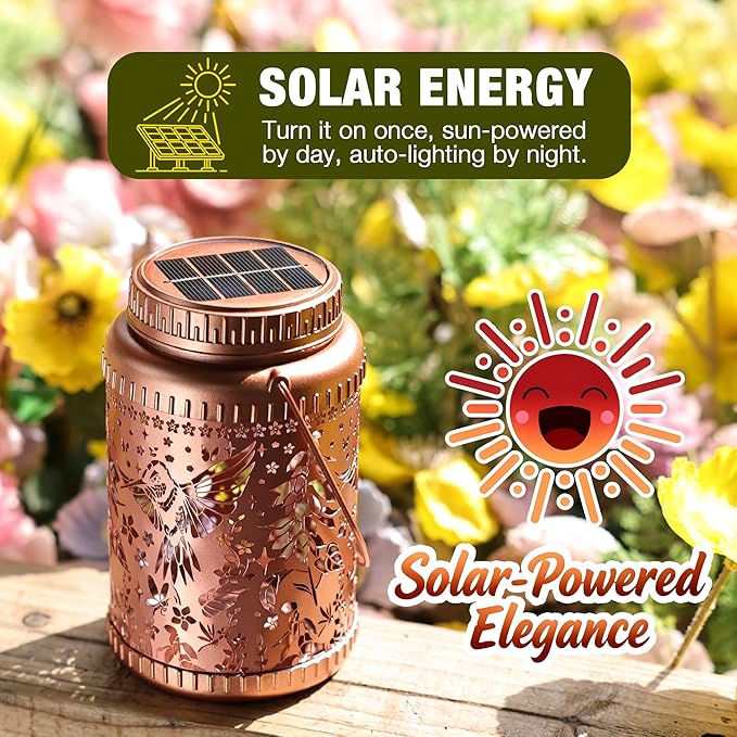 Cooo 4 Pack Solar Lanterns Outdoor Waterproof Hummingbird Red_Sage Solar Pathway Lights Landscape Path Christmas Gifts for Women Mom Grandma Outdoor Table Lamps Garden Yard Backyard Decor -Rose Gold
