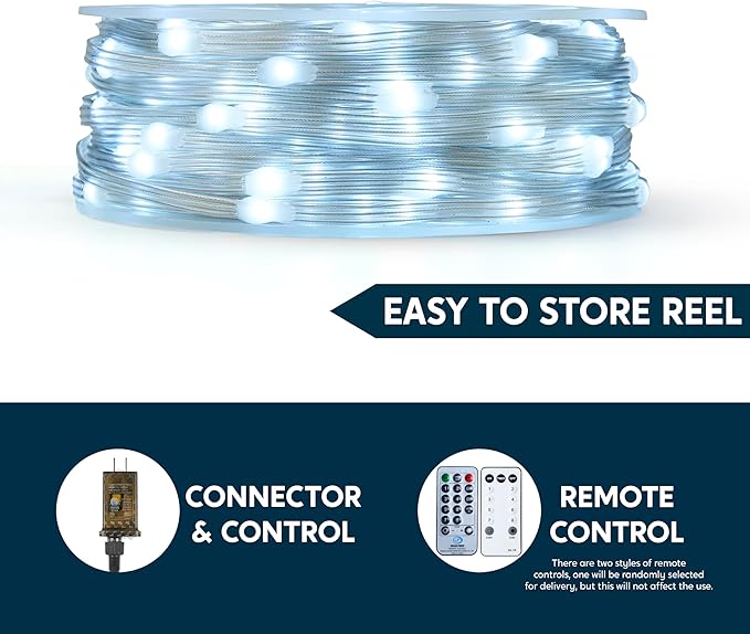 Joiedomi 600 LED Christmas Lights Outdoor,197 FT Cool White Christmas Tree Lights with 8 Modes Timer, PVC Clear Wire String Lights with Reel for Indoor Outdoor Holiday Xmas Eve Night Decorations