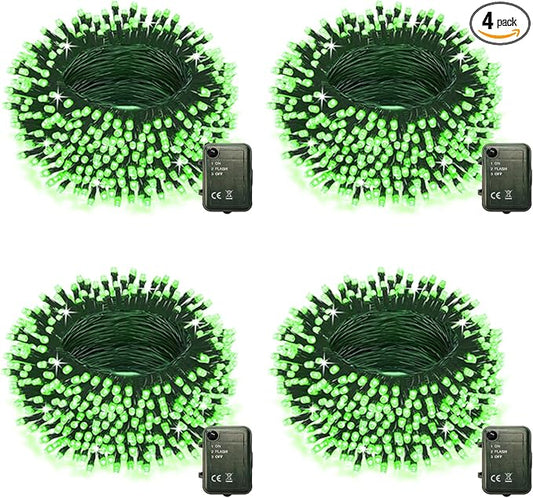 Green String Lights Battery Powered, 4 Pack Total 66.6 FT 200 LED Christmas String Lights for Indoor Outdoor Decoration, Twinkle Fairy Light for Party Room St Patrick's Day Decorations
