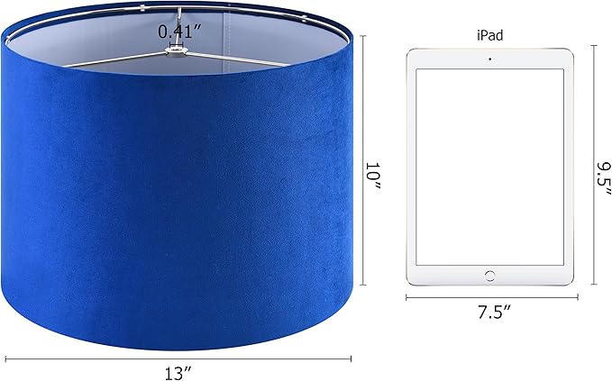 Velvet Drum Lamp Shade Medium Blue Lampshade 13" Top x 13" Bottom x 10" High(Spider) Farmhouse Lamp shade for Table and Bedside Lamp