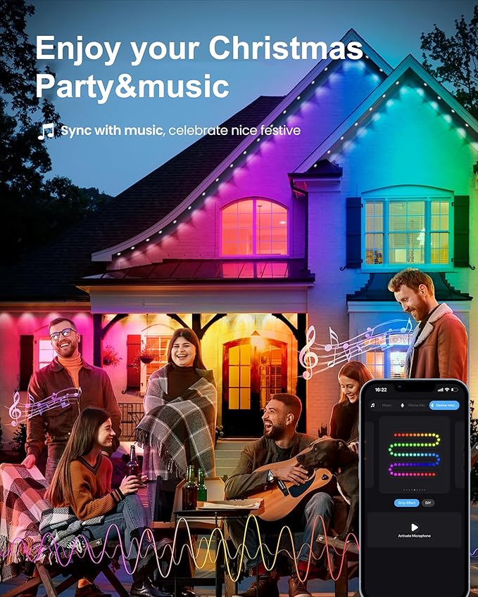 Permanent Outdoor Lights for House, 100ft 60LED Smart RGBW+IC Outdoor Christmas Lights with APP/Remote Control, DIY Scene, IP67 Waterproof Under Eaves Lighting for Holiday & Daily Decor