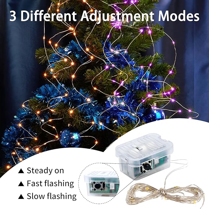 100 Pack Fairy Lights 7Ft 20 LED Twinkle String Lights Battery Operated Waterproof Firefly Starry for Mason Jar Party Wedding Christmas Valentines Day,Orange&Purple