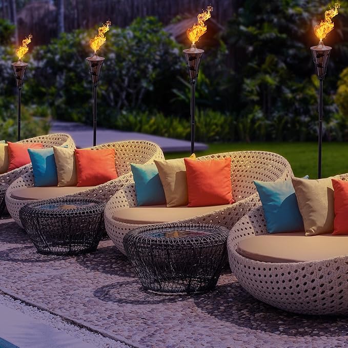 Matney Outdoor Metal Patio Torches – Use for Deck, Patio, Back Yard, Out Door parties, Wedding – Includes Fiberglass Wick and Snuffer Cap (60 Inch, 2 Pack)