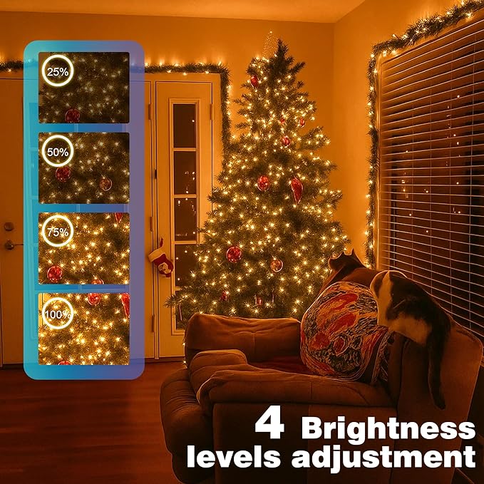 Christmas Lights 400 LED 131 FT, IP67 Waterproof Christmastree Lights with 8 Modes, Remote Control 3 Timers & Memory Function Xmas Decorations for House and Holiday (Warm White)
