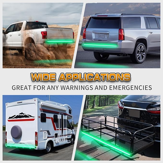 XRIDONSEN 48 inch Truck Green Tailgate Lights Strip 288 LED Tail/Rear Window Emergency Strobe Lights Flashing Warning Hazard Safety Caution for Vehicles Trucks Pickup Car Jeep SUV