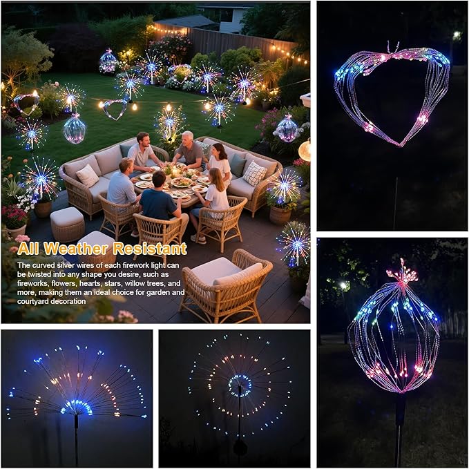 Solar Garden Firework Lights Outdoor Waterproof, 8 Pack Solar Lighting with 8 Lighting Modes , 120 LED Sparklers String Lights for Outside Decor Yard Pathway Halloween Decorations(Colorful)