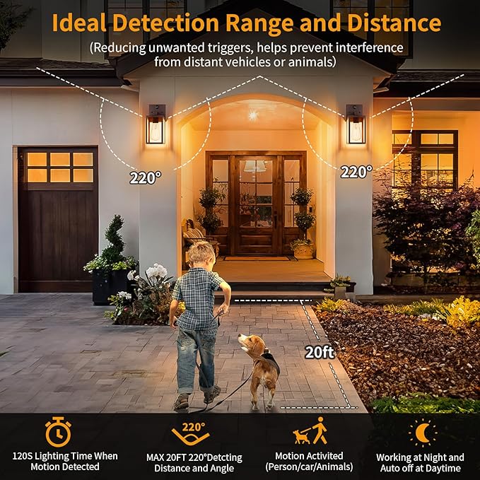 2 Pack Motion Sensor Outdoor Light Fixtures Wall Mount, Oil Rubbed Bronze Front Porch Lights, Dusk to Dawn Exterior Wall Sconce, Waterproof Lantern Lamp,Outside Coach Light for House,Garage,Yard