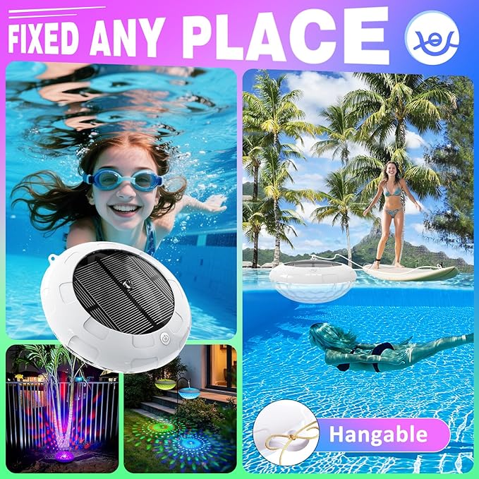Floating Pool Lights w/Remote, 6.5 Inch RGB Solar Pool Lights That Float with 9 Dynamic Lighting, IP68 Waterproof Pool Floating Light, Hangable Solar Floating Light for Pools Party Garden(4)