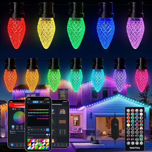 Brightown C9 LED Christmas Lights Outdoor, 200 LED RGB Smart Christmas Tree Lights with Remote, App Control, Music Sync, Waterproof C9 String Light for Indoor House Patio Holiday Xmas Decor