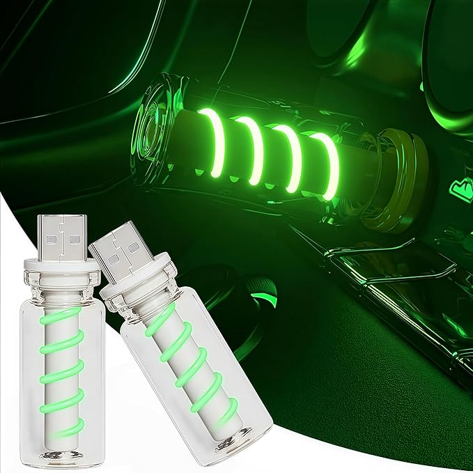 LED Car Interior Light, Touch Control USB Night Lamp, Retro Style Ambient Lighting for Auto, Bedroom, Desk (2PCS Green)