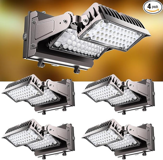 220W LED Wall Pack Lights, 360° Adjustable Panel with Dusk to Dawn Photocell, 100-277v 33000Lm 5000K Daylight, IP65 Waterproof & Advanced Heat Dissipation Outdoor Security Lighting-4Pack