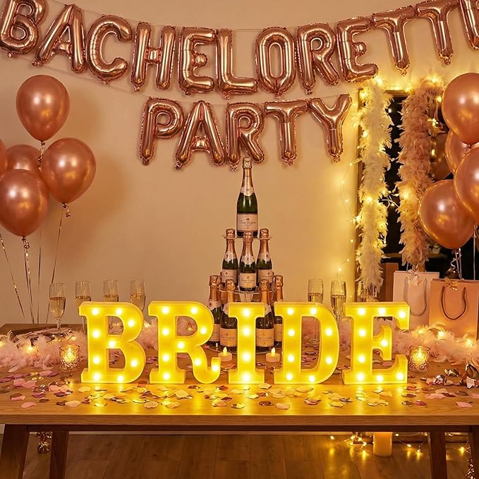 Sukkot Large LED Letter Sign LED Lights Battery Powered Table Decoration for Party Gift Tabletop Decoration(Bride)