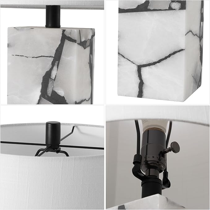 JONATHAN Y JYL8507A Elizabeth 24.25" Contemporary Coastal Alabaster LED Table Lamp with Body Night Light Bedroom, Living Room, Office, Dining Room, Black/White