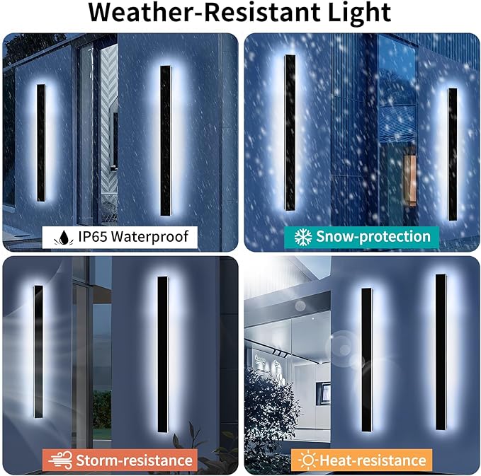 Mikeru 57" 2Pack Outdoor Wall Sconce 6000K Cool White - IP65 Waterproof Black Exterior Light, Hardwired Wall Mounted Fixture for Porch, Patio & Entryway | Non-Dimmable Weatherproof Design
