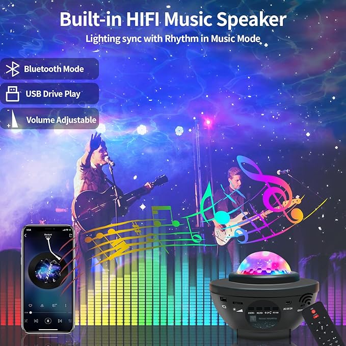 easeking Star Projector Galaxy Light Projector with Bluetooth Speaker, Multiple Colors Dynamic Projections Star Night Light Projector for Kids Adults Bedroom, Space Lights for Bedroom Decor Aesthetic
