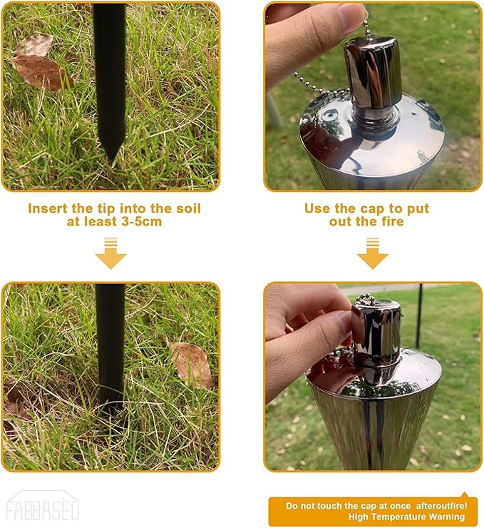 FAB BASED 4Pack Oil Torch Lamp Torch, Citronella Torches Outdoor Mosquito,Backyard Torches for Outside/Patio/Lawn/Garden/Outdoor,Silver