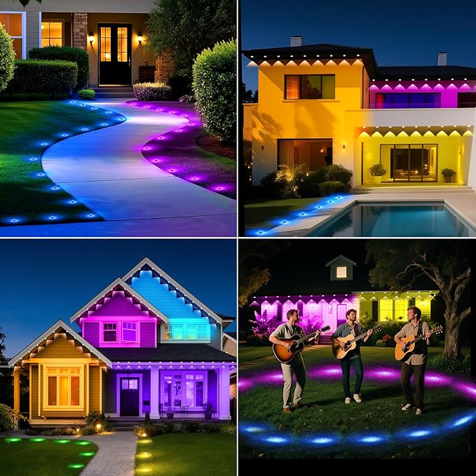 Outdoor Ground Lights 150 FT, Permanent Outdoor Lights for House with RGB Color Changing, Bluetooth Music Sync, IP67 Waterproof, Timer for Eaves and Landscape Lighting