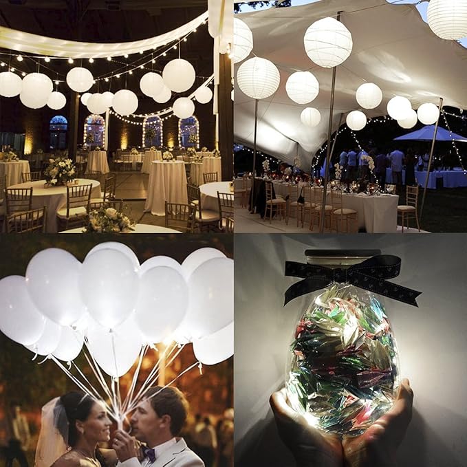 Paper Lantern Lights Battery Operated - Hanging LED Lights with Wire Bright Floral Lighting for Outdoor Indoor Wedding Camping Party Holidays Events Balloon Lanterns Last 36 Hours (White, 12 Pack)