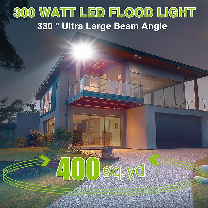 STASUN 2 Pack LED Flood Lights Outdoor, Max Series 300W 30000lm 6000K Daylight IP66 Waterproof, Commercial Parking Lot Lights, 3 Heads for Yard Street Stadium Outdoor Area Floodlight Security Light
