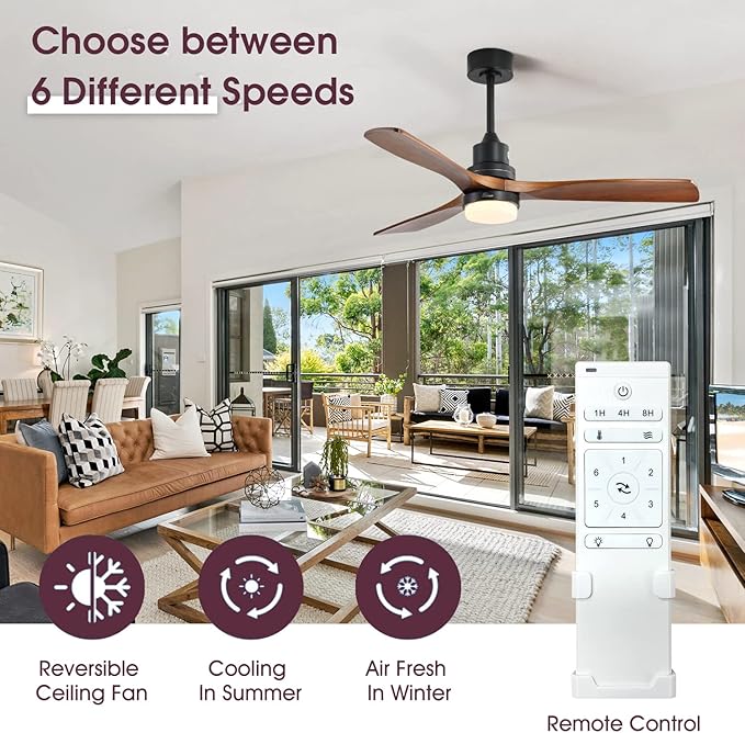 Outdoor Flush Mount Ceiling Fans with Lights Remote,52''Low Profile Ceiling Fans with 3 Solid-Wood Blade,Noiseless Dc Motor and 3 Color Dimming Light for Indoor Outdoor Living Room Farmhouse
