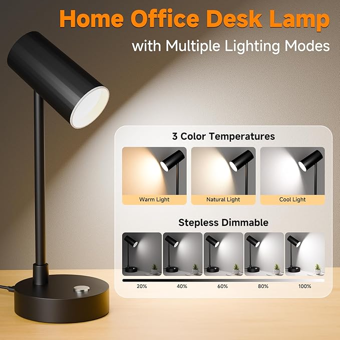 ShineTech LED Desk Lamp for Home Office, Dimmable Reading Desk Lamp with 3 Color Modes & Adjustable Brightness, Eye-Caring Table Lamp for Study, Bedroom Nightstand, Touch Control Bedside Lamp