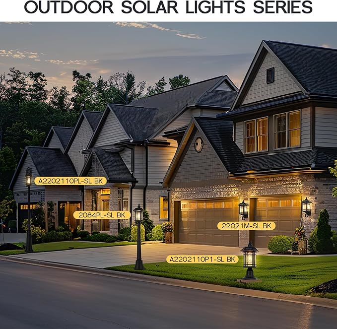Emliviar 82" Solar Street Lamp Outdoor, LED Dusk to Dawn Pole Solar Light with Remote Control, Waterproof Post Lighting with Seeded Glass, A2202110PL-SL BK