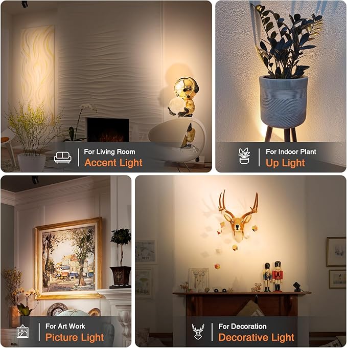 3000K/4000K/5000K Uplighting 3W LED Spotlight Indoor Plug-in with Memory Function Floor Spot Lights with Remote Control Dimmable Uplights Indoor for Plant/Picture/Artwork, 2 Pack