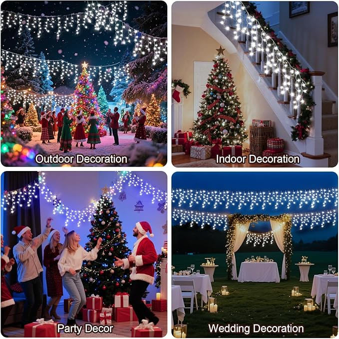 98 Ft Ice Lights for Outside, 1216 LED Christmas Lights Outdoor Plug in, Christmas String Lights with 8 Modes & Timer for Holiday, Party, Wedding, House, Patio, Outdoor Decor(Cool White)