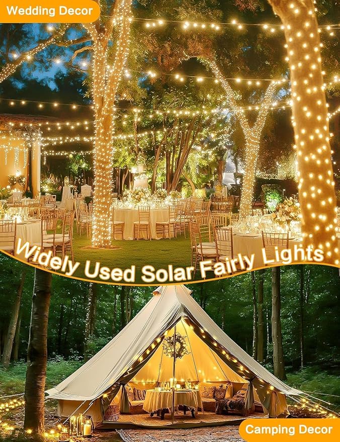 Solar String Lights Outdoor, 2 Pack 144FT 400 LED Solar Twinkle Lights for Outside Waterproof, Copper Wire with 8 Lighting Modes Fairy Lights for Garden Tree Birthday Xmas Patio Decor(Warm White)