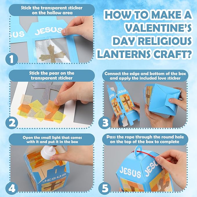12 Sets Easter Crafts Religious Lanterns Crafts with LED Candles Lights Jesus Lights The Way Sunday School Tissue Paper DIY Oil Lamp Cross Hanging Ornament VSB Church Activity