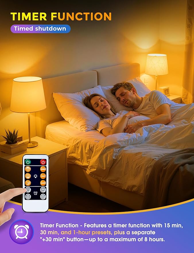 JandCase A19 LED light Bulbs with Remote Control, 3 Color Temperature Light Bulb(2000K/2700K/5000K), E26 Base Light Bulb with Dimmable and Timer Function,2 Pack Light Bulb for Home Decor Bedroom