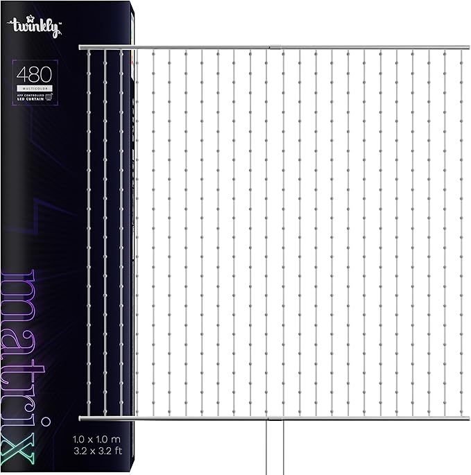 Twinkly Matrix 3.28x3.28ft RGB, High Density 480 LED Curtain, Smart Multicolor Gaming LED Lights, Compatible with Razer Chroma, Omen, Alexa, Google Home, Gaming Lights, App Mapping, Transparent Wire